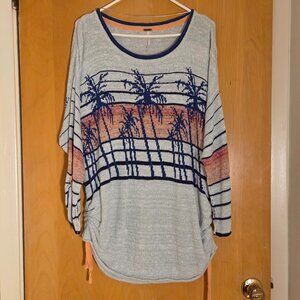 Free People Palm Breeze Knit Tunic Sweater Womens M Cotton Blend Graphic Coastal